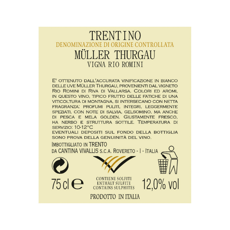 Trentino DOC Mueller Thurgau Rio Romini - wine