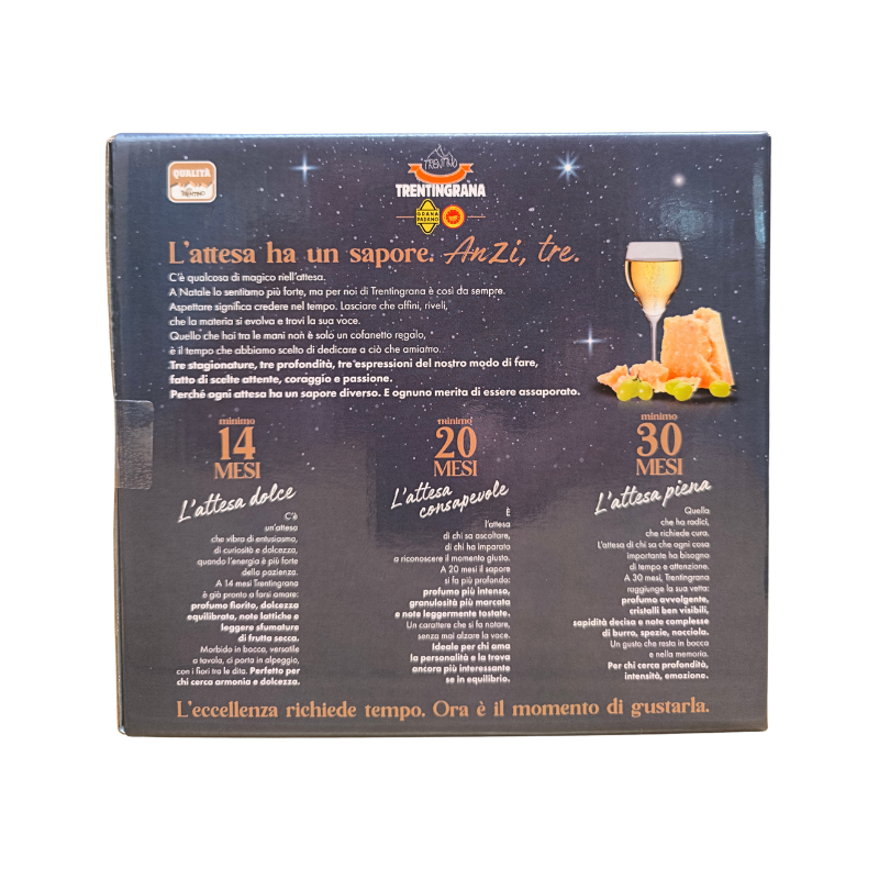 Tris di spicchi da 250 g di Trentingrana nelle stagionature 14, 20 e 30 mesi - edizione limitata di Natale