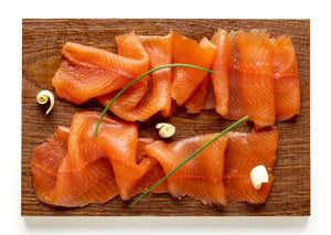 Sliced smoked salmon trout