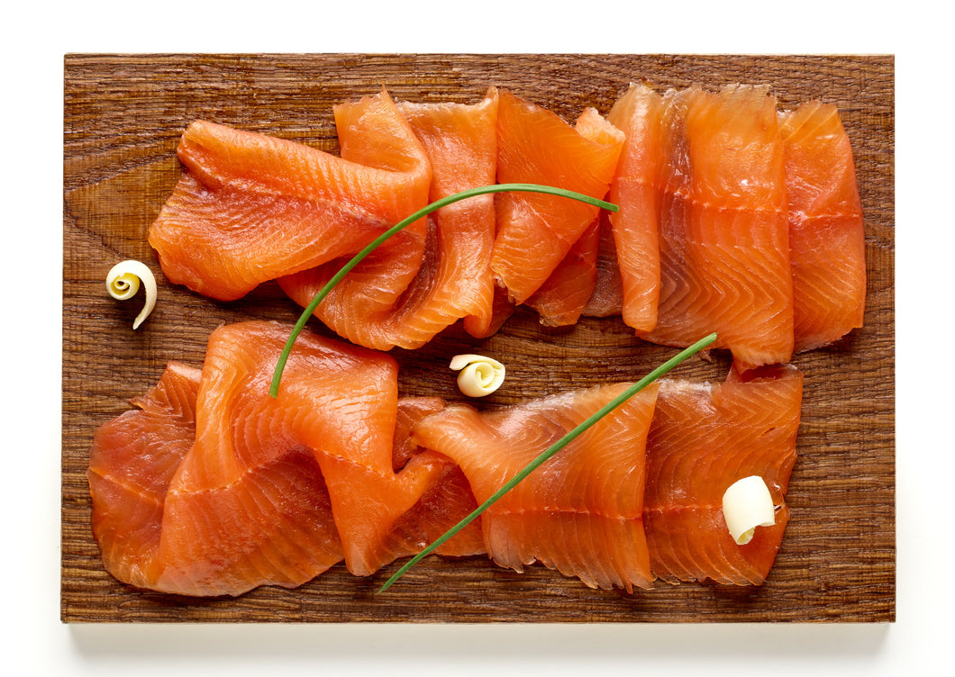 Sliced smoked salmon trout